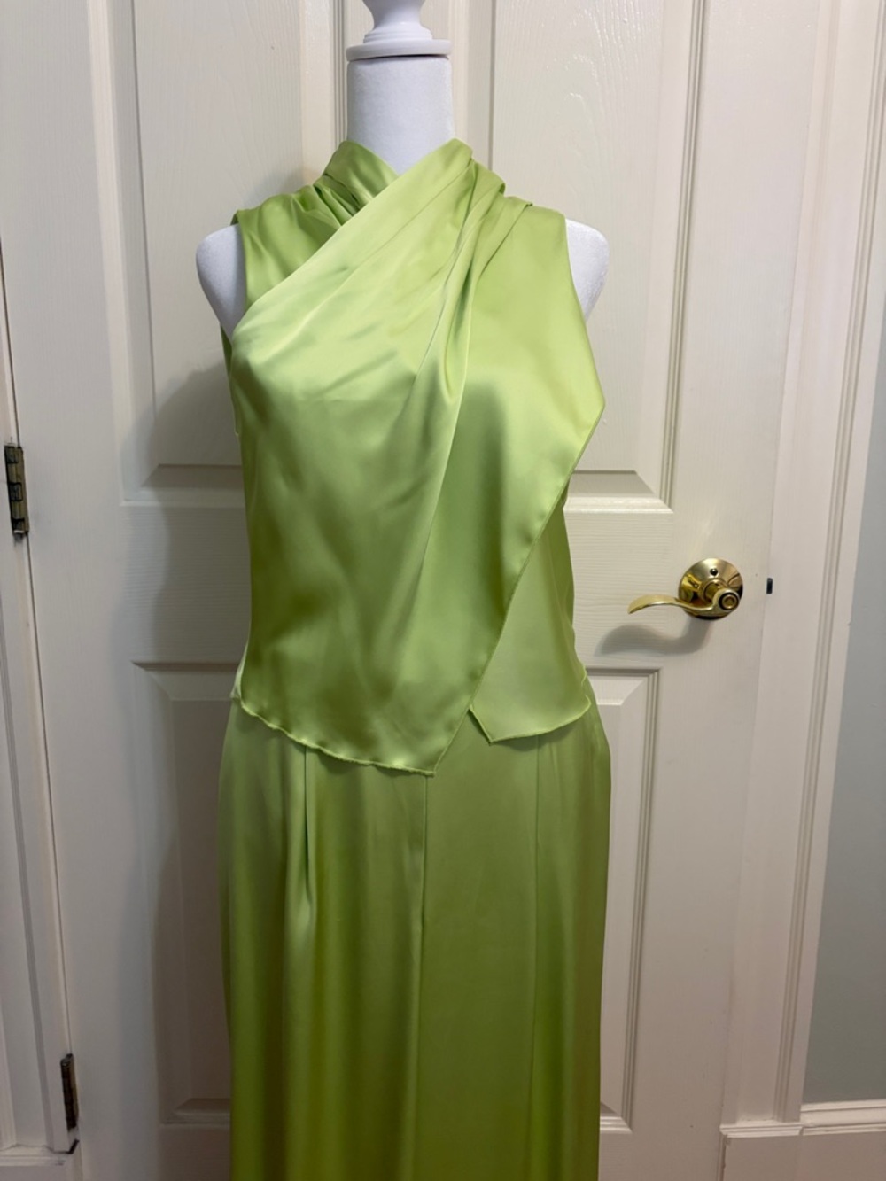Elegant Lime Green Satin pantsuit